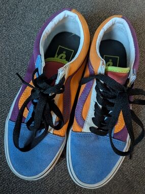 Kids Vans Multicolor Skate Shoe in Black, Orange, Lime & Purple